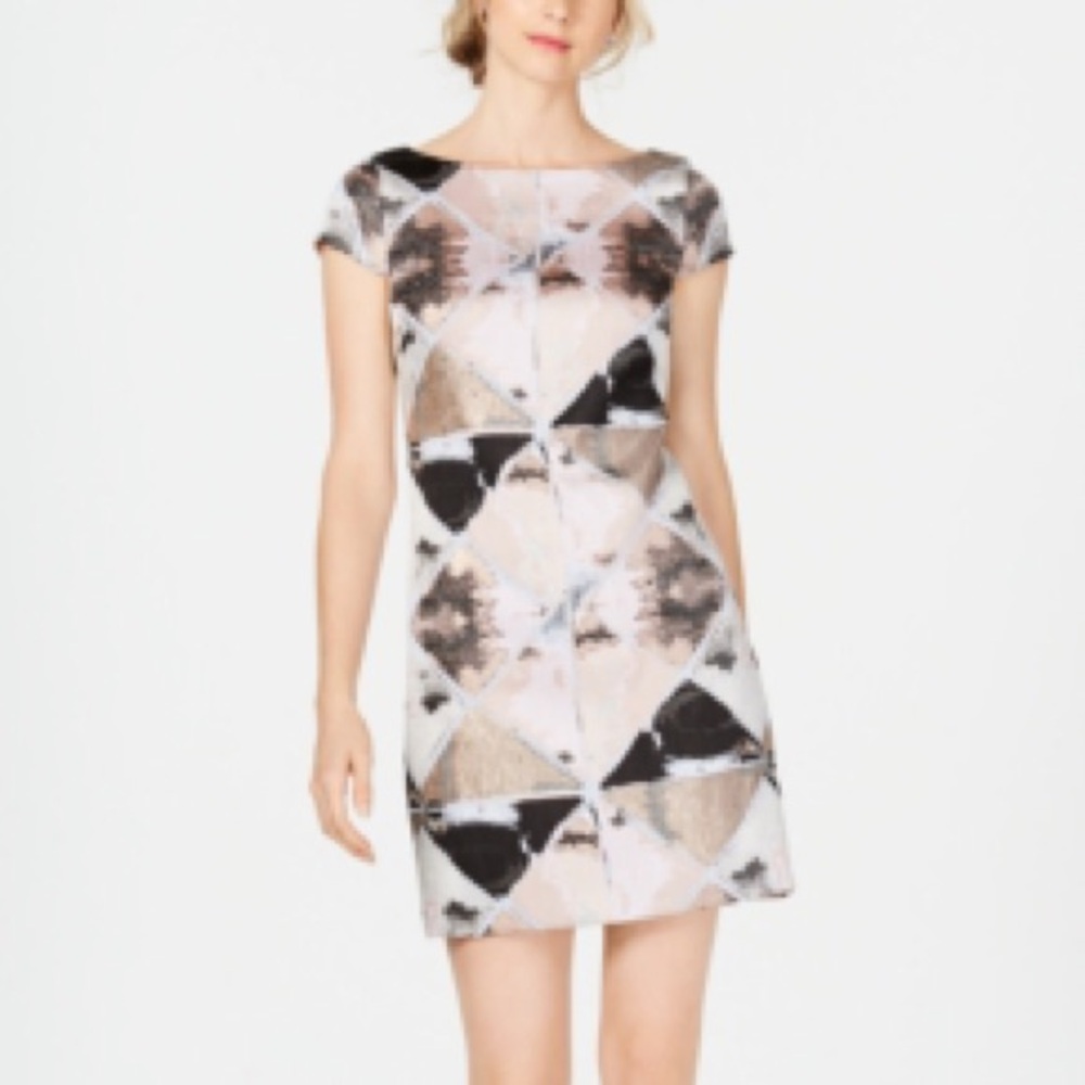 PRINTED CAP-SLEEVE SHIFT DRESS IN BLUSH